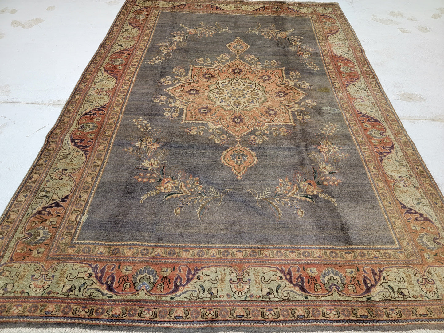 Hand-Knotted Wool Rug Tabriz Medallion 7'4" x 12'