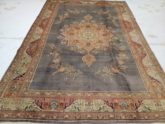 Hand-Knotted Wool Rug Tabriz Medallion 7'4" x 12'