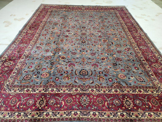 Hand-Knotted Wool Rug Mashad Allover Design 9'8" x 12'5"
