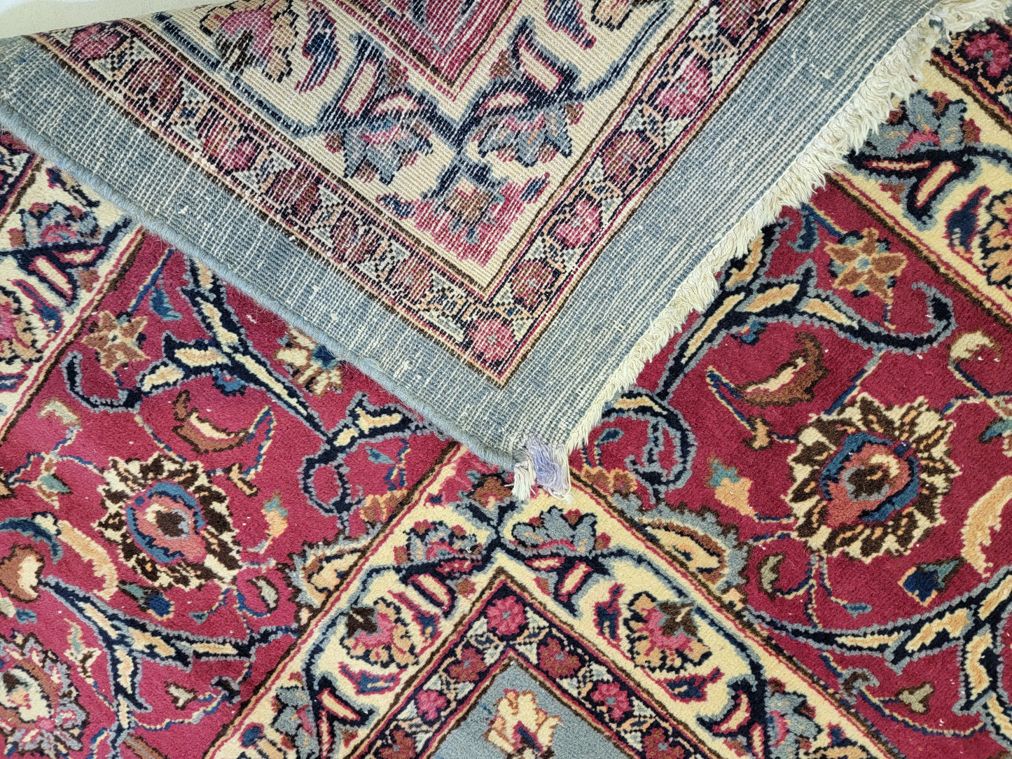 Hand-Knotted Wool Rug Mashad Allover Design 9'8" x 12'5"