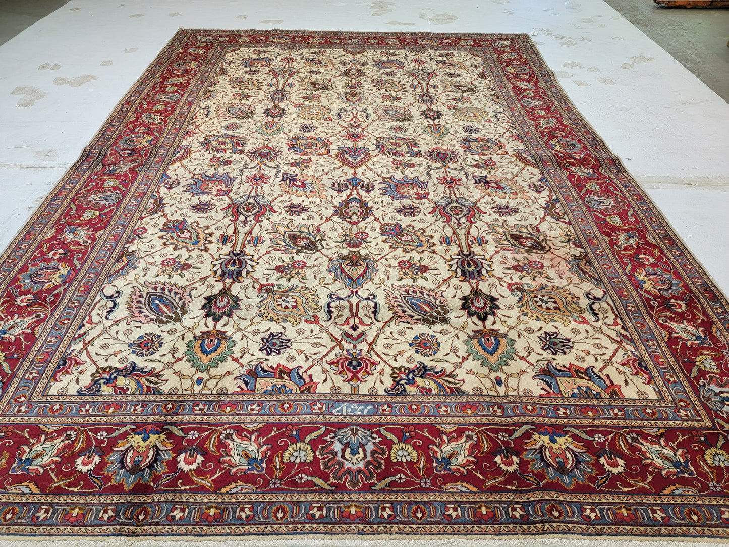 Hand-Knotted Wool Rug Tabriz Allover Design 9'8" x 13'9"