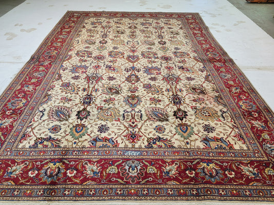 Hand-Knotted Wool Rug Tabriz Allover Design 9'8" x 13'9"