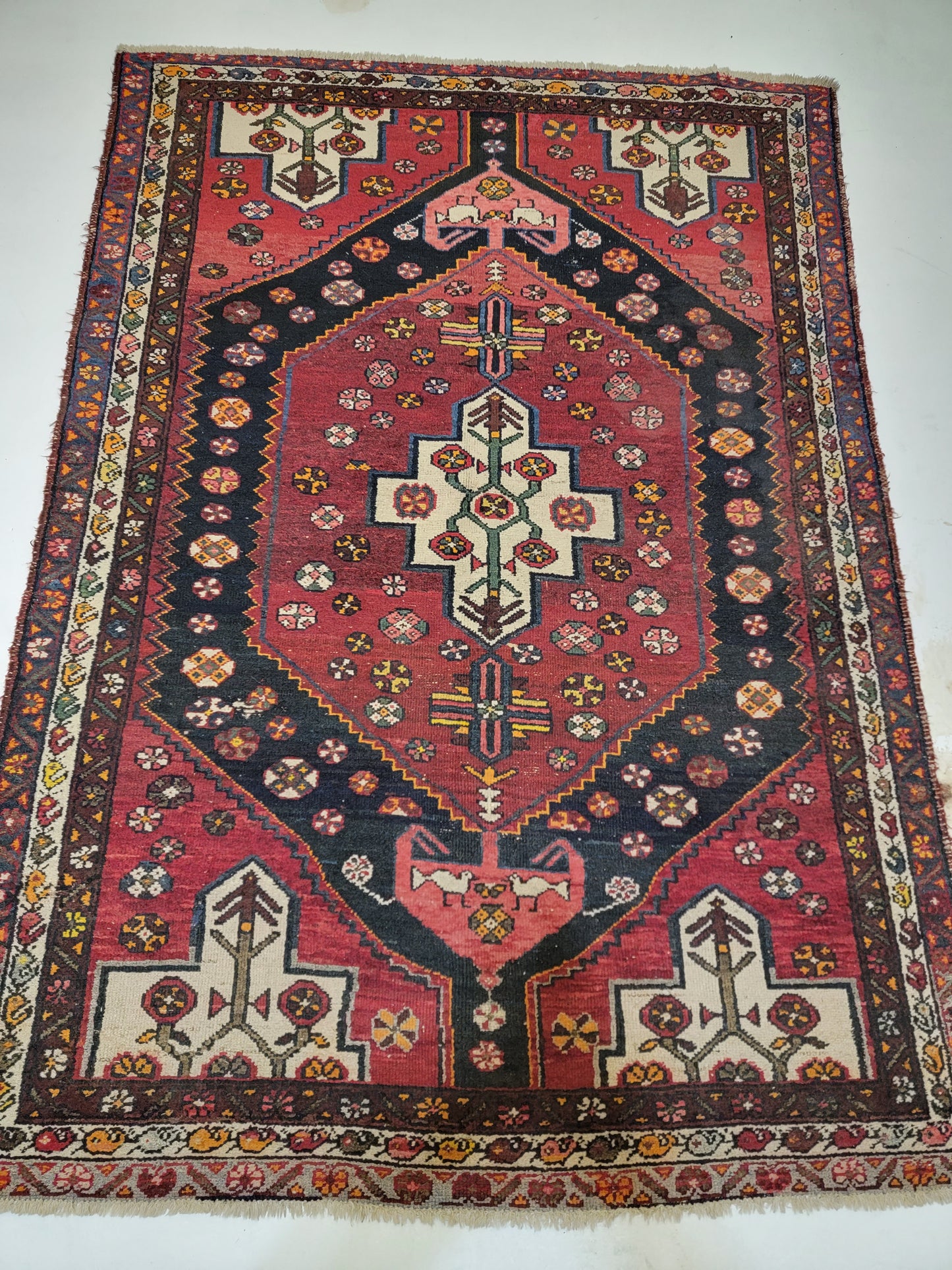 Hand-Knotted Wool Rug Saveh Persian 4'4" x 6'2"