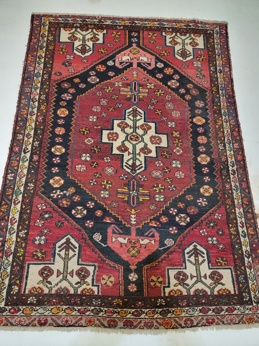 Hand-Knotted Wool Rug Saveh Persian 4'4" x 6'2"