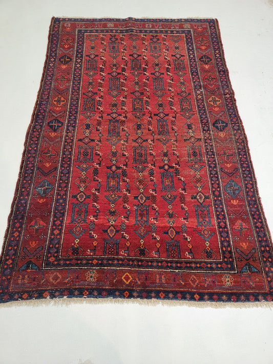 Hand-Knotted Wool Rug Persian Malayer 4'3"x6'7" Allover design