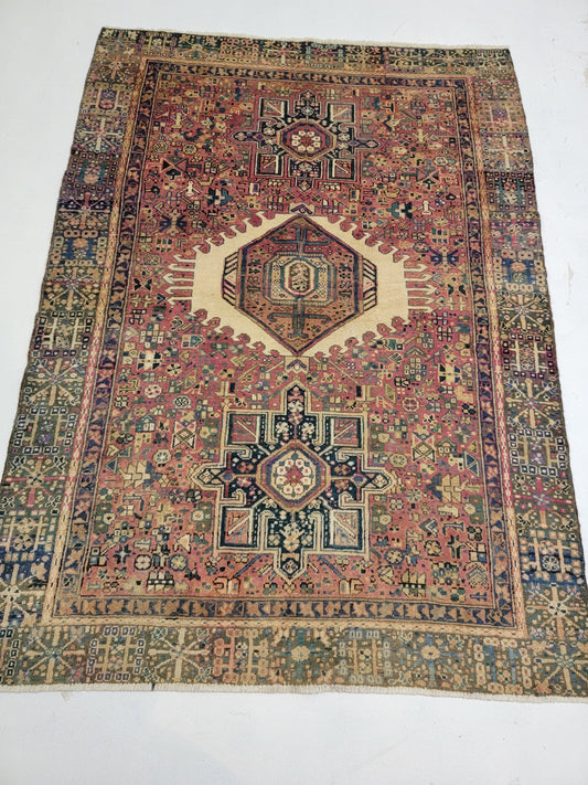 Hand-Knotted Wool Heriz Karajeh 4'4"x6'4'