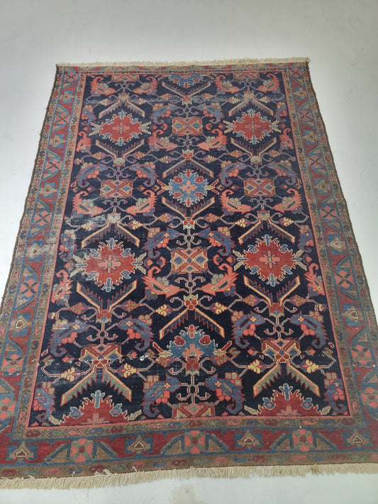 Hand-Knotted Wool Rug Kurdish 4'2" x 5'5"
