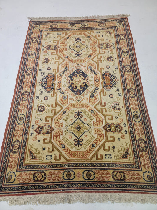 Hand-Knotted Wool Runner Russian Kazakhstan 4'7" x 7'3"