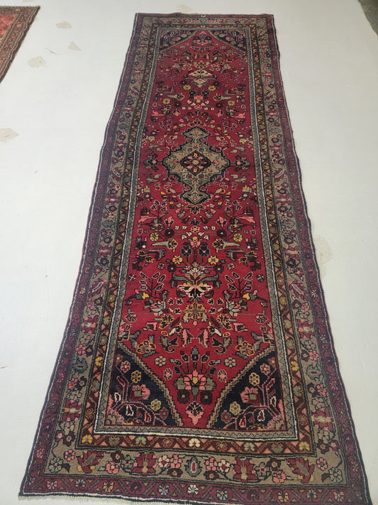Hand-Knotted Wool Runner Hamedan 3'6" x 9'11"