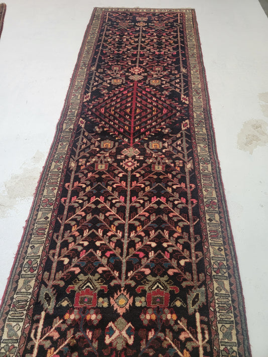 Hand-Knotted Wool Runner Kurdish 3'4" x 10'7"