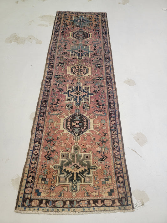 Hand-Knotted Wool Runner Heriz Karajeh 2'10" x 9'5"