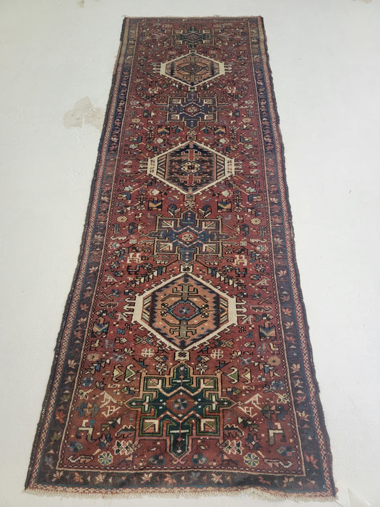 Hand-Knotted Wool Runner Heriz Karajeh 3'2" x 8'6"