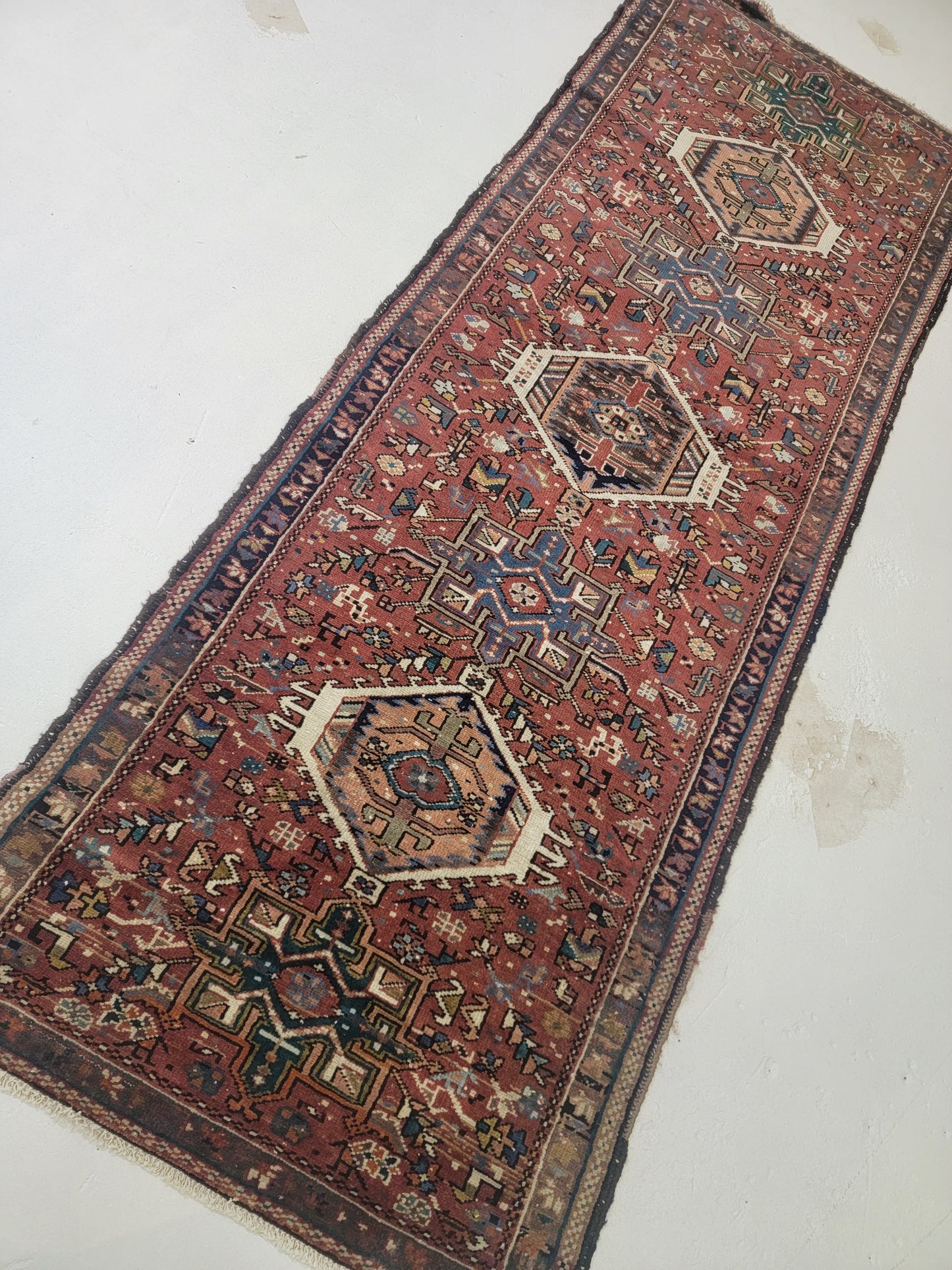 Hand-Knotted Wool Runner Heriz Karajeh 3'2" x 8'6"