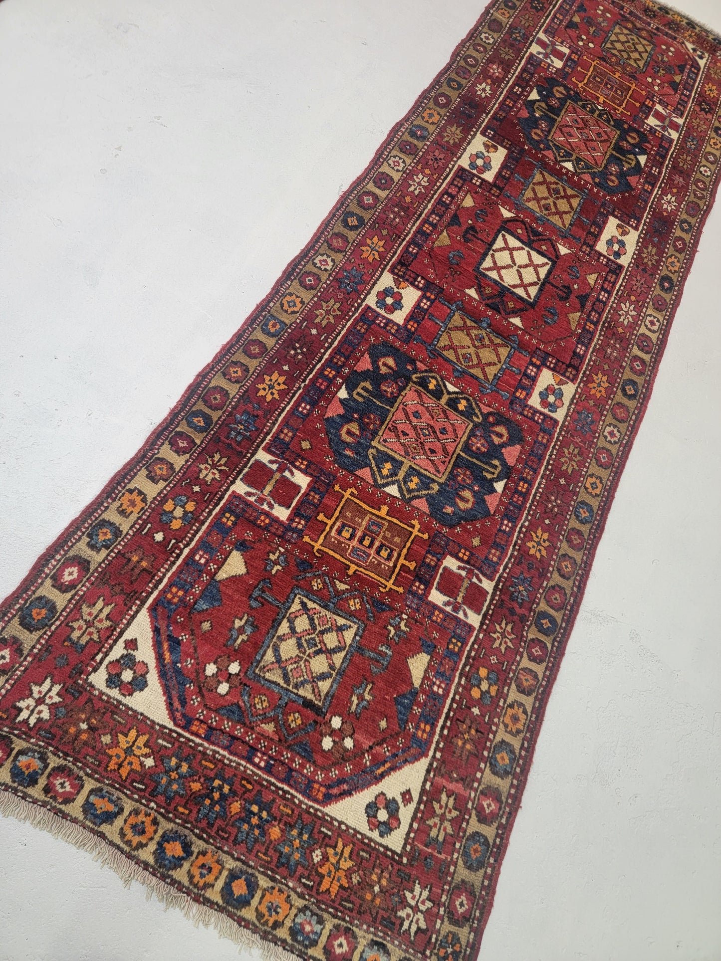 Hand-Knotted Wool Runner Heriz 3' x 10'8"