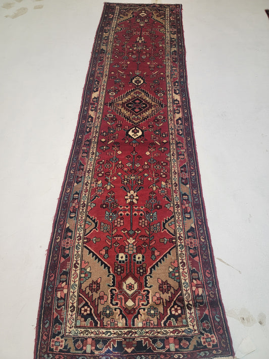 Hand-Knotted Wool Runner Hamedan 3'2" x 10'5"
