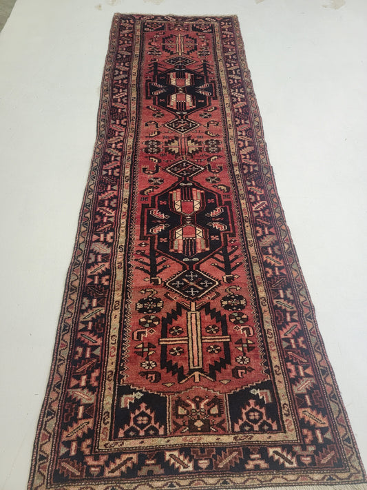 Hand-Knotted Wool Runner Hamedan 3'4" x 9'10"