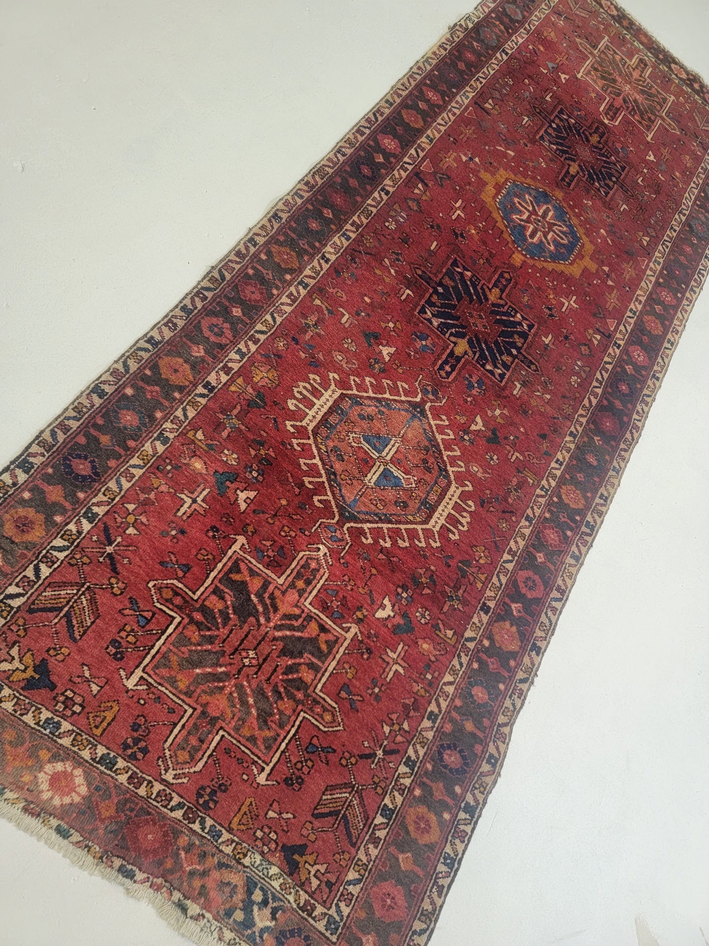 Hand-Knotted Wool Runner Heriz Karajeh 3'2" x 9'