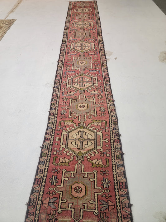 Hand-Knotted Wool Runner Heriz Karajeh 2'1" x 14'7"