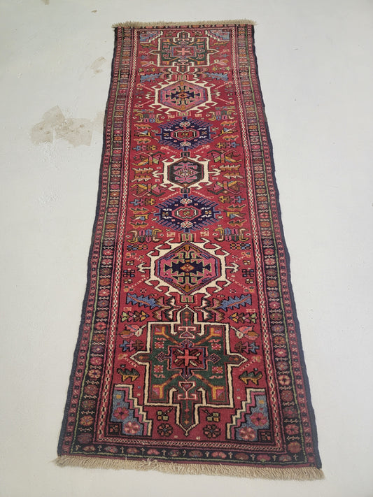 Hand-Knotted Wool Runner Heriz Karajeh 2'5" x 8'10"