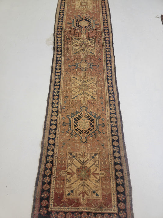 Hand-Knotted Wool Runner Heriz Karajeh 2'4" x 9'8"