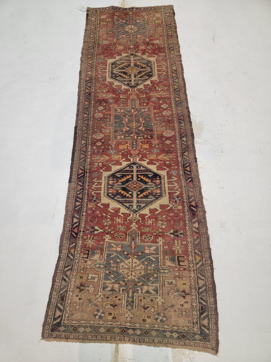 Hand-Knotted Wool Gallery Size Heriz Karajeh 3'3" x 9'7"