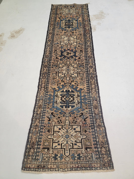 Hand-Knotted Wool Runner Heriz Karajeh 2'5" x 9'