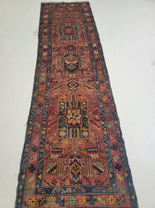 Hand-Knotted Wool Gallery Size Heriz Karajeh 3' x 10'4"