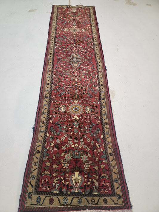 Hand-Knotted Wool Runner Hamedan 2'5" x 9'10"