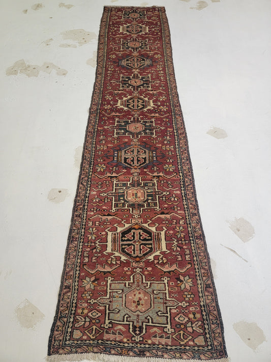 Hand-Knotted Wool Runner Heriz Karajeh 2'4" x 10'7"