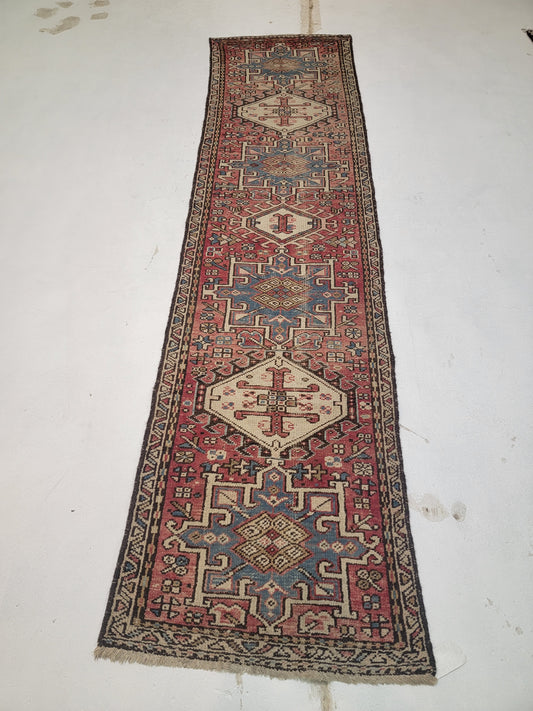 Hand-Knotted Wool Gallery Size Heriz Karajeh 2'6" x 10'7"