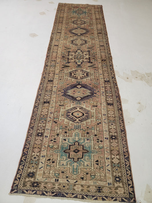 Hand-Knotted Wool Runner Heriz Karajeh 2'11" x 10'9"