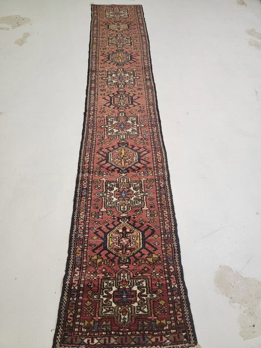 Hand-Knotted Wool Runner Heriz Karajeh 1'11" x 10'10"