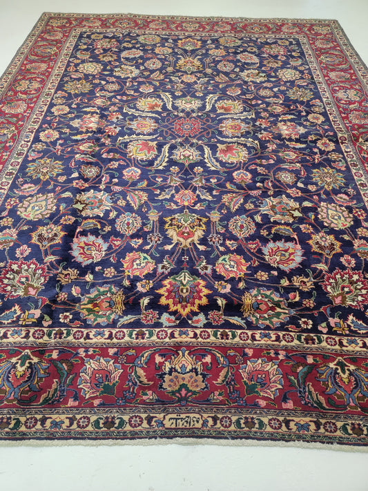 Hand-Knotted Wool Rug Tabriz Signed 10' x 12'10"