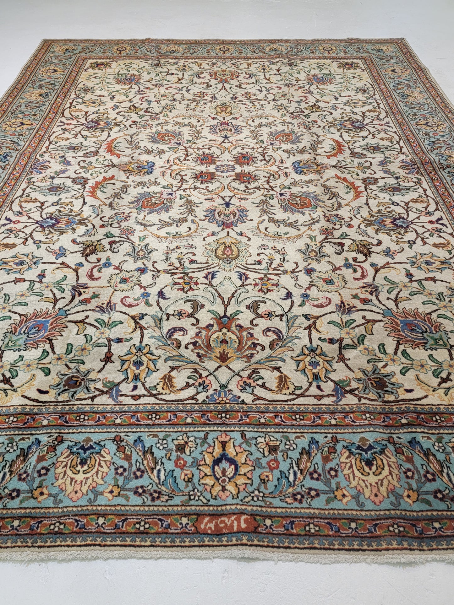 Hand-Knotted Wool Rug Tabriz Signed 9'10" x 12'11"