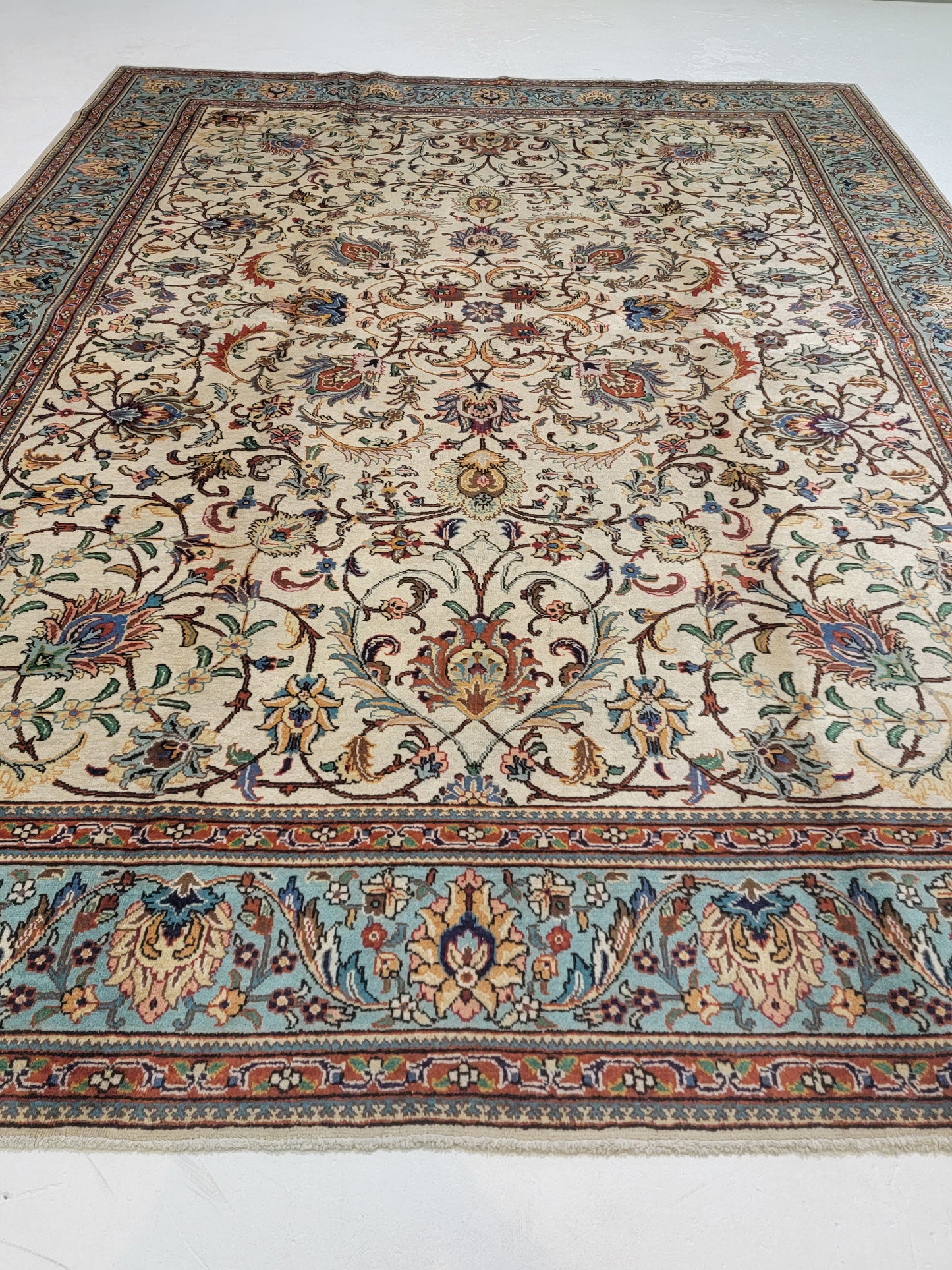 Hand-Knotted Wool Rug Tabriz Signed 9'10" x 12'11"