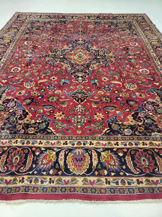 Hand-Knotted Wool Rug Mashad 9'5" x 12'5"