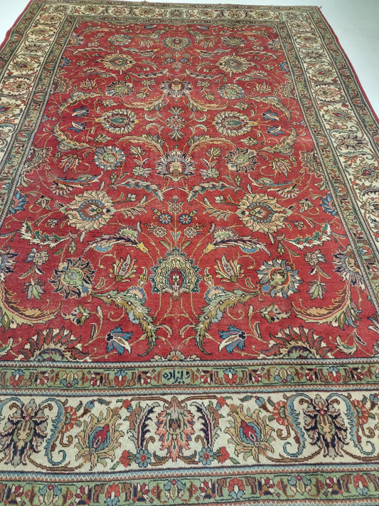 Hand-Knotted Wool Rug Tabriz Signed 8'1" x 11'8"