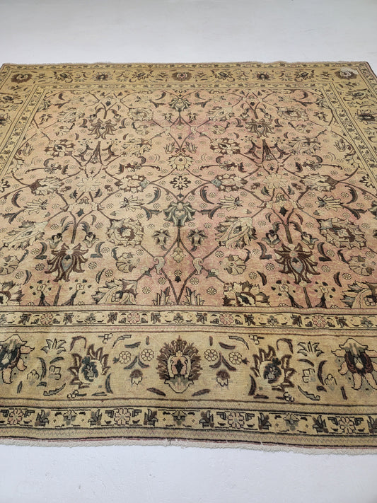 Hand-Knotted Wool Rug Tabriz Square 9'5" x 9'8"