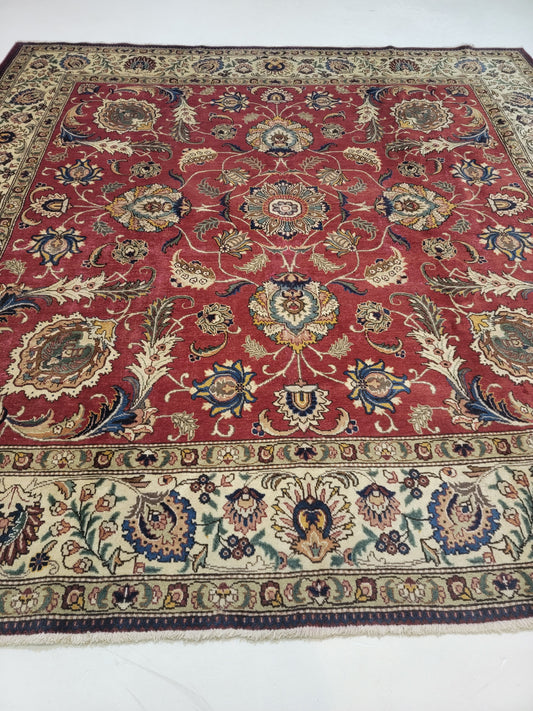 Hand-Knotted Wool Rug Tabriz Square 9'10" x 9'10"