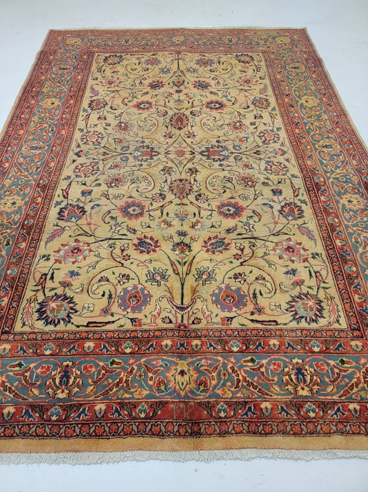 Hand-Knotted Wool Rug Mashad Signed 6'8" x 9'8"