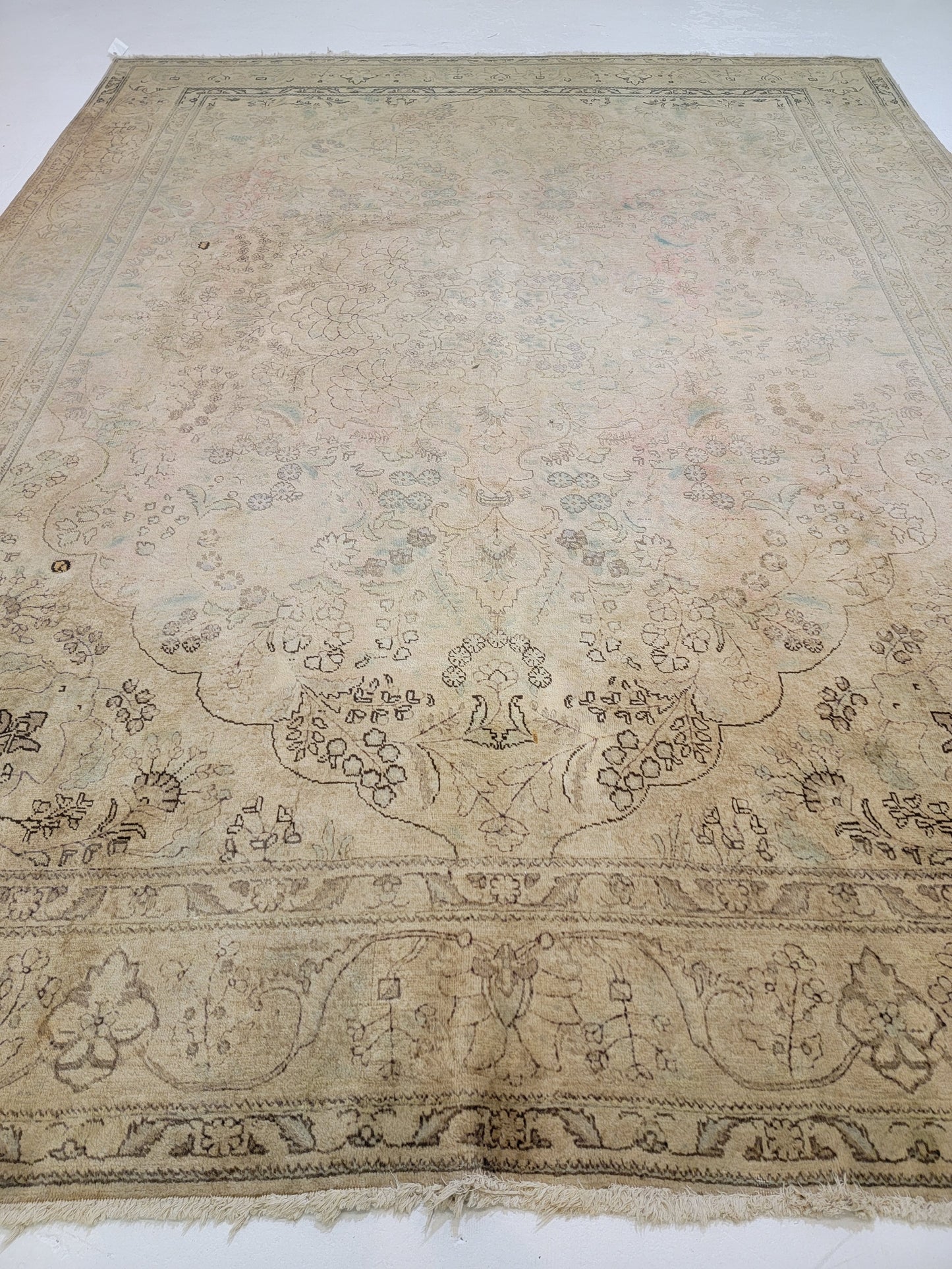 Hand-Knotted Wool Rug Tabriz Distressed 9'10" x 12'10"