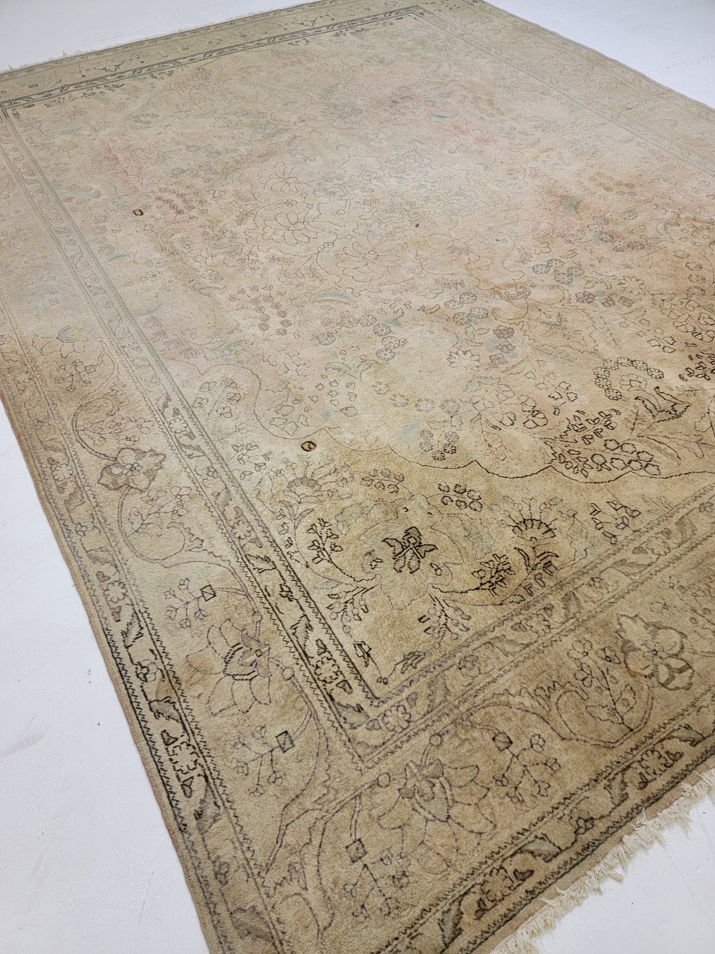 Hand-Knotted Wool Rug Tabriz Distressed 9'10" x 12'10"