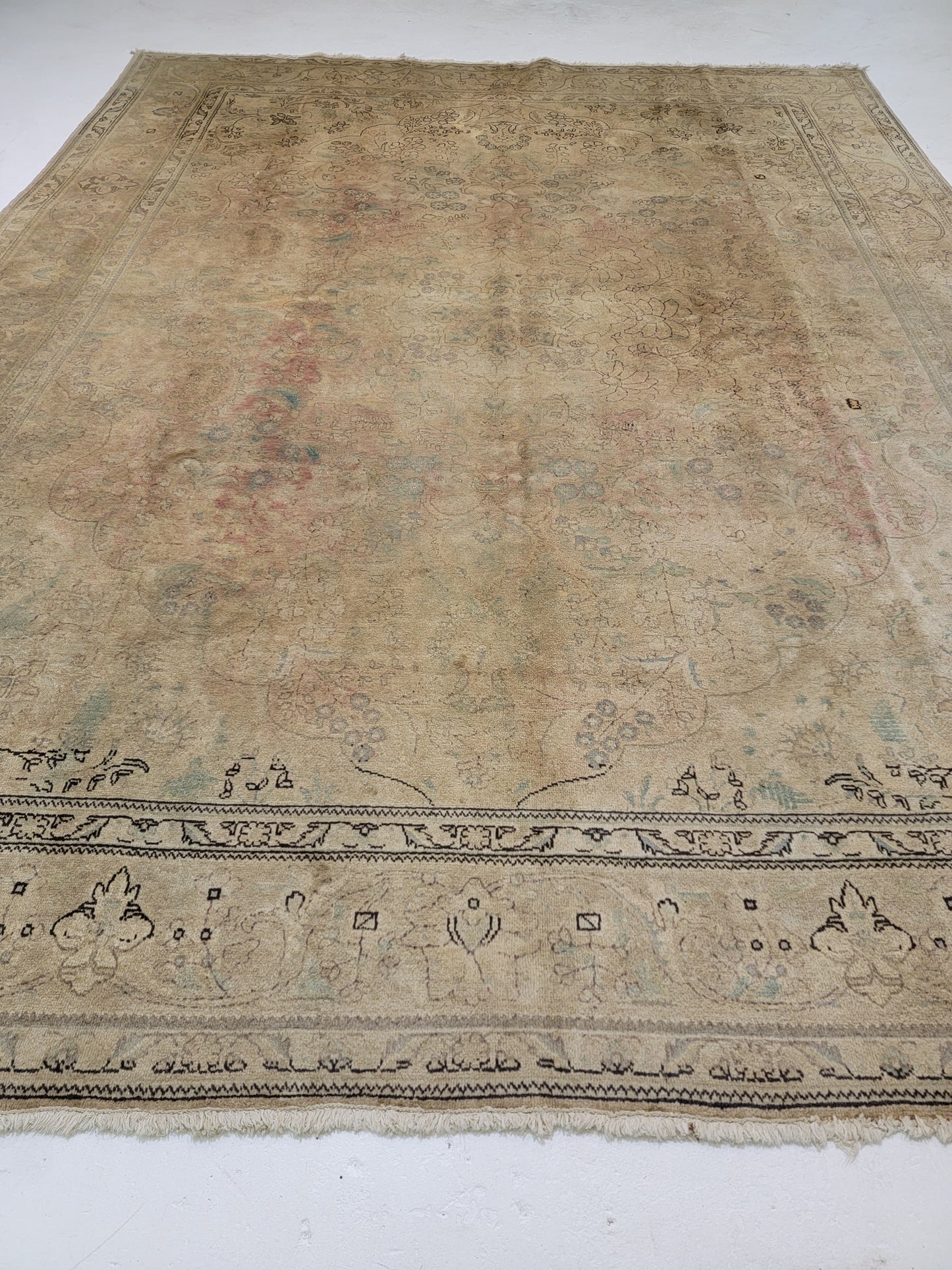 Hand-Knotted Wool Rug Tabriz Distressed 9'10" x 12'10"