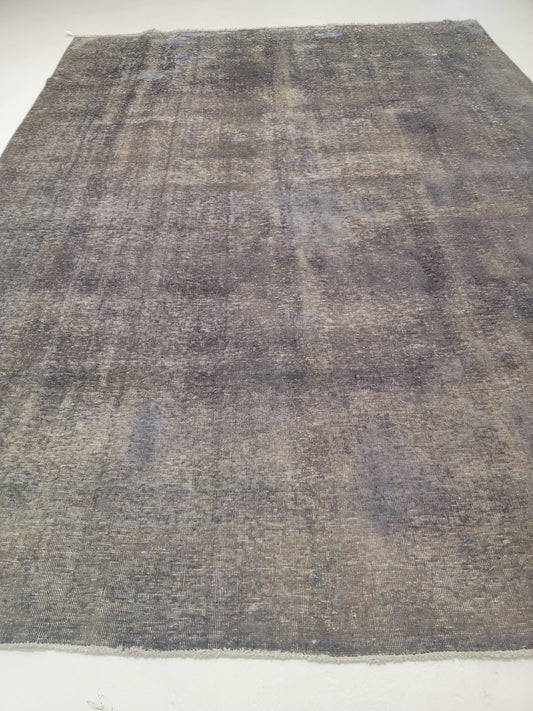 Hand-Knotted Wool Rug Tabriz Distressed Over Dye 9'1" x 12'5"