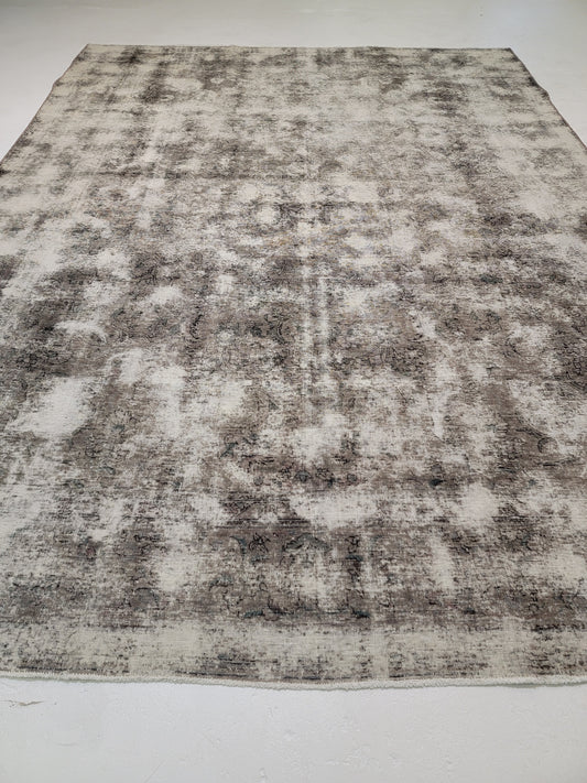 Hand-Knotted Wool Rug Tabriz Distressed Over Dye 9'6" x 12'10"