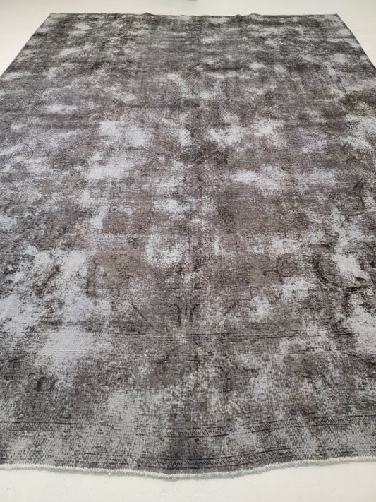 Hand-Knotted Wool Rug Tabriz Distressed Over Dye 9'7" x 12'9"