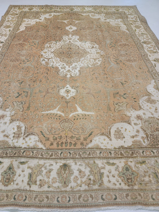 Hand-Knotted Wool Rug Tabriz Distressed 8'7" x 12'8"