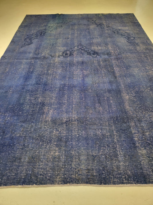 Hand-Knotted Wool Rug Tabriz Distressed Over Dye 8'2" x 11'6"