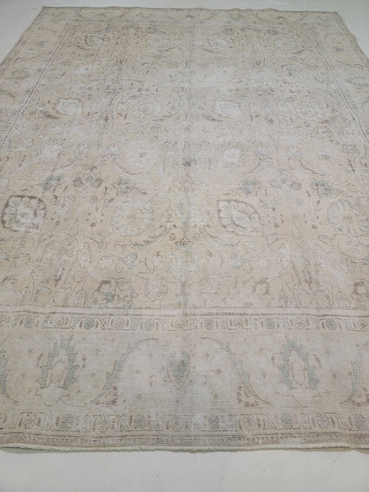 Hand-Knotted Wool Rug Tabriz Distressed 9'8" x 12'10"