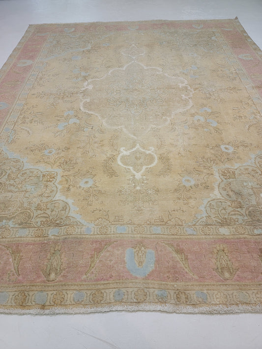 Hand-Knotted Wool Rug Tabriz Distressed 9'9" x 12'7"